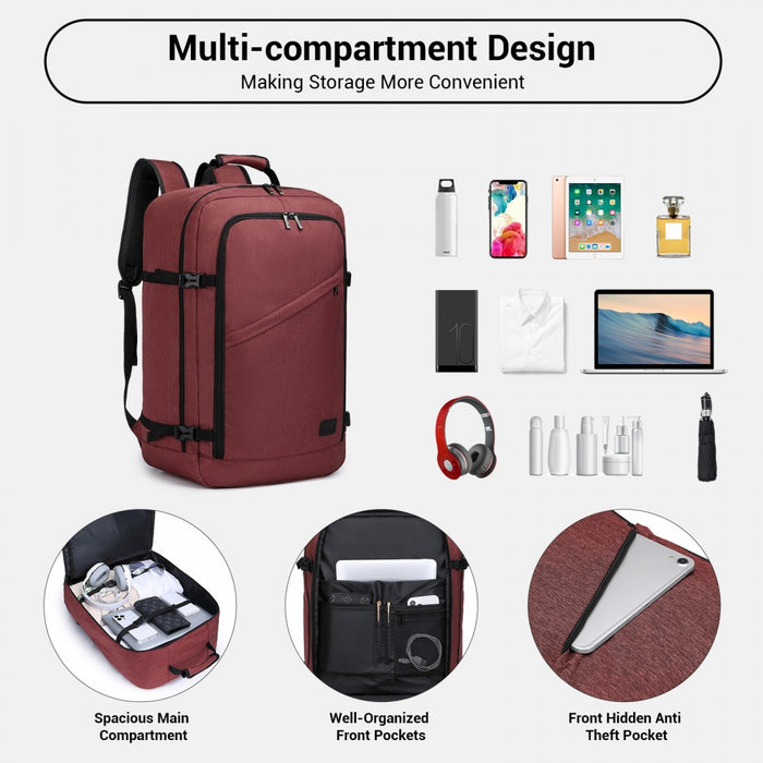 BPK2531L - Kono Multi-purpose Business Large Backpack–Fits 15.6" Laptop, Ideal for Work, Travel & Daily Commute - Burgundy