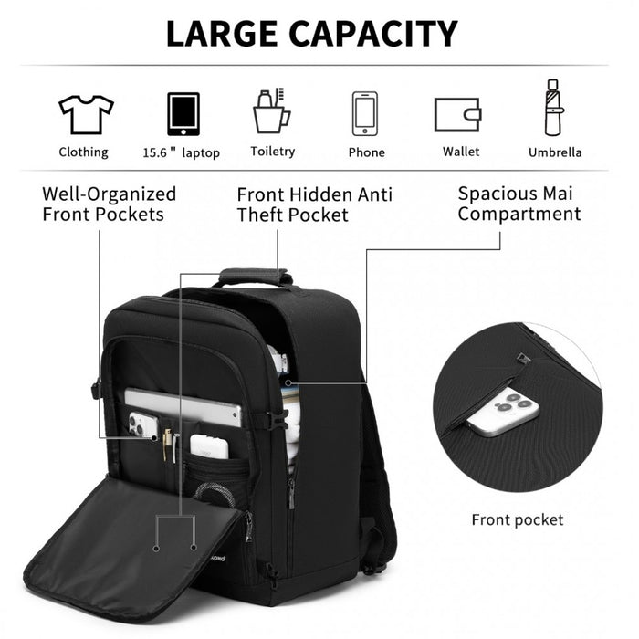 BPK2531M - Kono Multi-purpose Business Medium-sized Backpack–Fits 15.6" Laptop, Ideal for Work, Travel & Daily Commute - Black