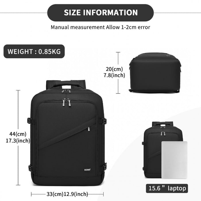 BPK2531M - Kono Multi-purpose Business Medium-sized Backpack–Fits 15.6" Laptop, Ideal for Work, Travel & Daily Commute - Black
