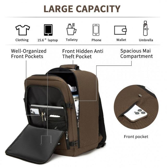 BPK2531M - Kono Multi-purpose Business Medium-sized Backpack–Fits 15.6" Laptop, Ideal for Work, Travel & Daily Commute - Brown