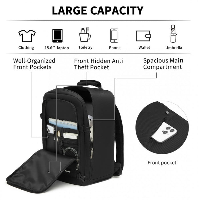 BPK2531S - Kono Multi-purpose Business Carry-On Backpack–Fits 15.6" Laptop, Ideal for Work, Travel & Daily Commute - Black