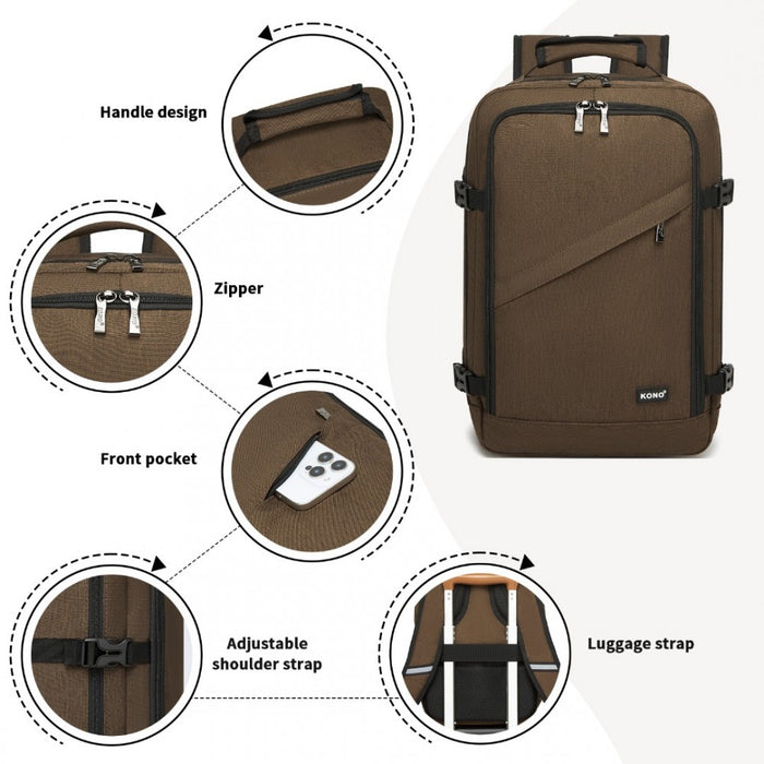 BPK2531S - Kono Multi-purpose Business Carry-On Backpack–Fits 15.6" Laptop, Ideal for Work, Travel & Daily Commute - Brown