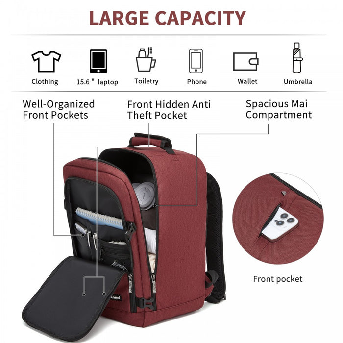 BPK2531S - Kono Multi-purpose Business Carry-On Backpack–Fits 15.6" Laptop, Ideal for Work, Travel & Daily Commute - Burgundy
