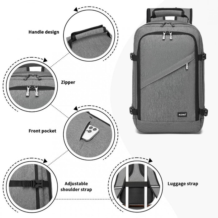 BPK2531S - Kono Multi-purpose Business Carry-On Backpack–Fits 15.6" Laptop, Ideal for Work, Travel & Daily Commute - Grey