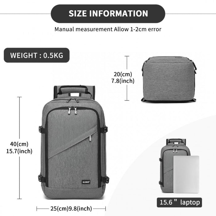 BPK2531S - Kono Multi-purpose Business Carry-On Backpack–Fits 15.6" Laptop, Ideal for Work, Travel & Daily Commute - Grey