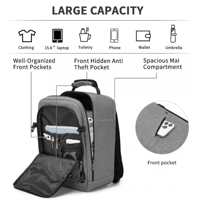 BPK2531S - Kono Multi-purpose Business Carry-On Backpack–Fits 15.6" Laptop, Ideal for Work, Travel & Daily Commute - Grey