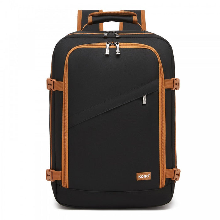 BPK2551 - Kono Flexible Cabin Backpack 30×20×40-Fits 15.6" Laptop, Clamshell Access-Great for Holidays, Work Trips & Commuting - Black and Brown