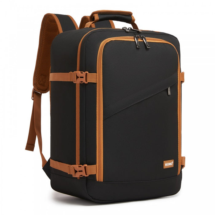 BPK2551 - Kono Flexible Cabin Backpack 30×20×40-Fits 15.6" Laptop, Clamshell Access-Great for Holidays, Work Trips & Commuting - Black and Brown