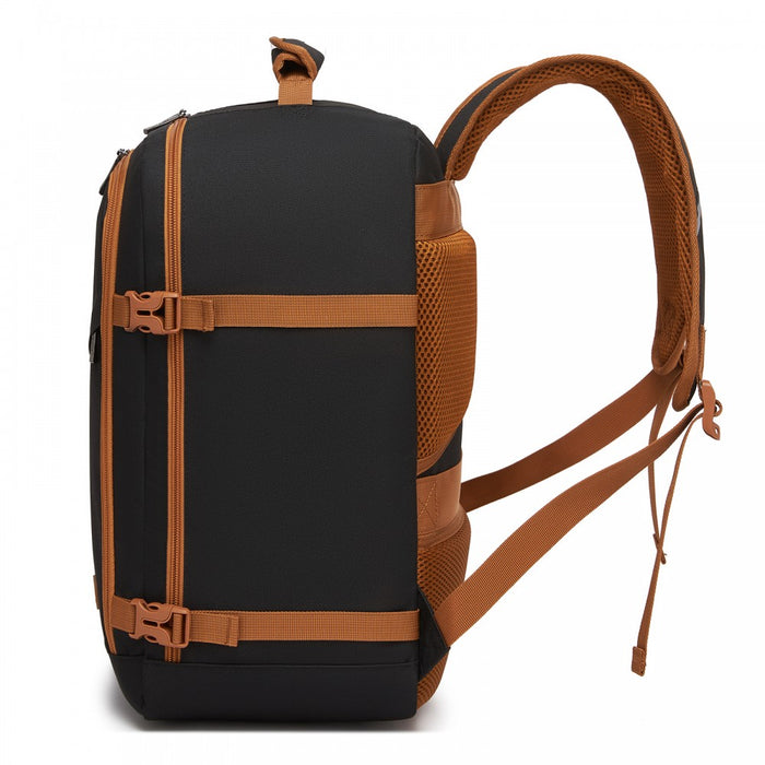 BPK2551 - Kono Flexible Cabin Backpack 30×20×40-Fits 15.6" Laptop, Clamshell Access-Great for Holidays, Work Trips & Commuting - Black and Brown