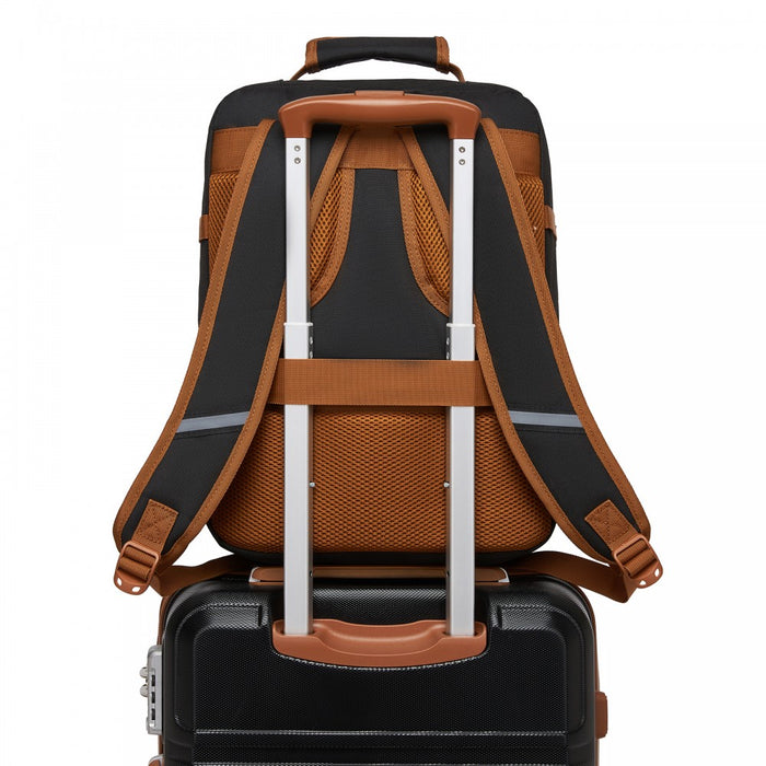 BPK2551 - Kono Flexible Cabin Backpack 30×20×40-Fits 15.6" Laptop, Clamshell Access-Great for Holidays, Work Trips & Commuting - Black and Brown