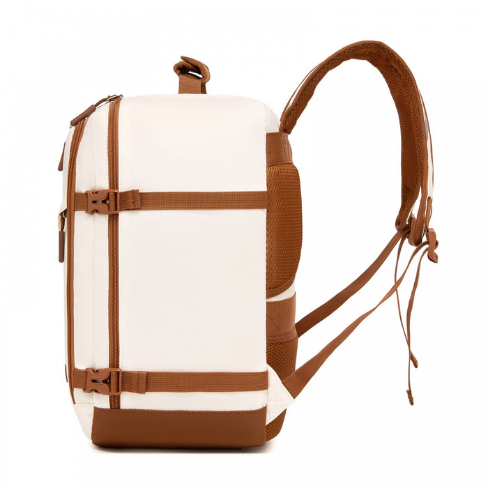 BPK2565 - Kono Colour-Block Organised Cabin Backpack 40×30×20 – Spacious, Clamshell, 15.6″ Laptop, Travel & Commute Ready - Beige and Brown