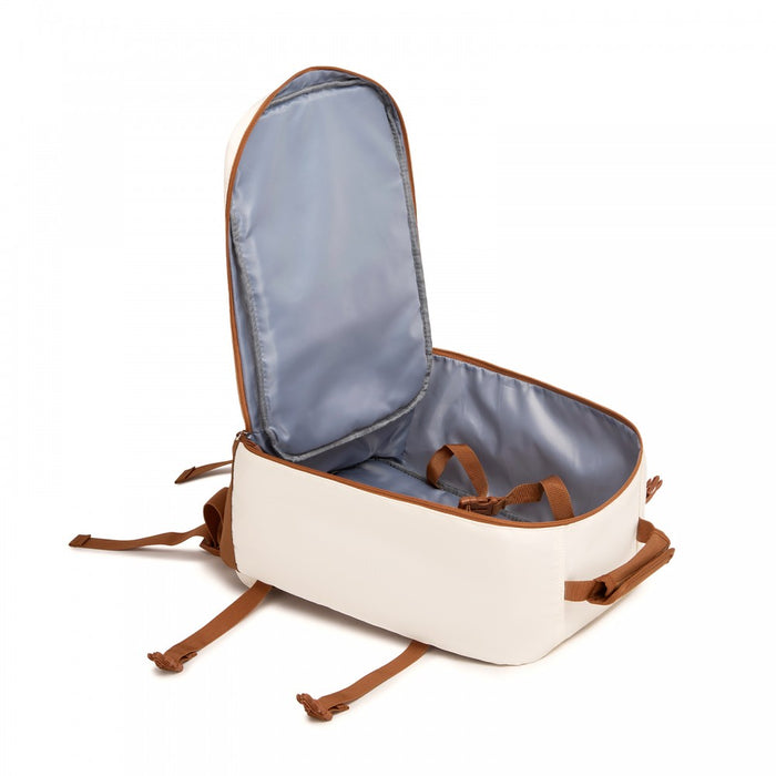 BPK2565 - Kono Colour-Block Organised Cabin Backpack 40×30×20 – Spacious, Clamshell, 15.6″ Laptop, Travel & Commute Ready - Beige and Brown