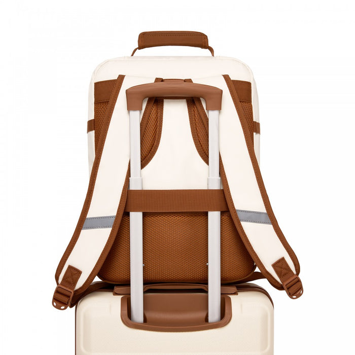 BPK2565 - Kono Colour-Block Organised Cabin Backpack 40×30×20 – Spacious, Clamshell, 15.6″ Laptop, Travel & Commute Ready - Beige and Brown