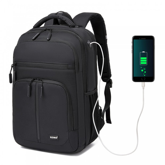BPK2518 - Kono Laptop Backpack with 15.6" Laptop Compartment, Comfortable & Durable for Work and Business Trips - Black