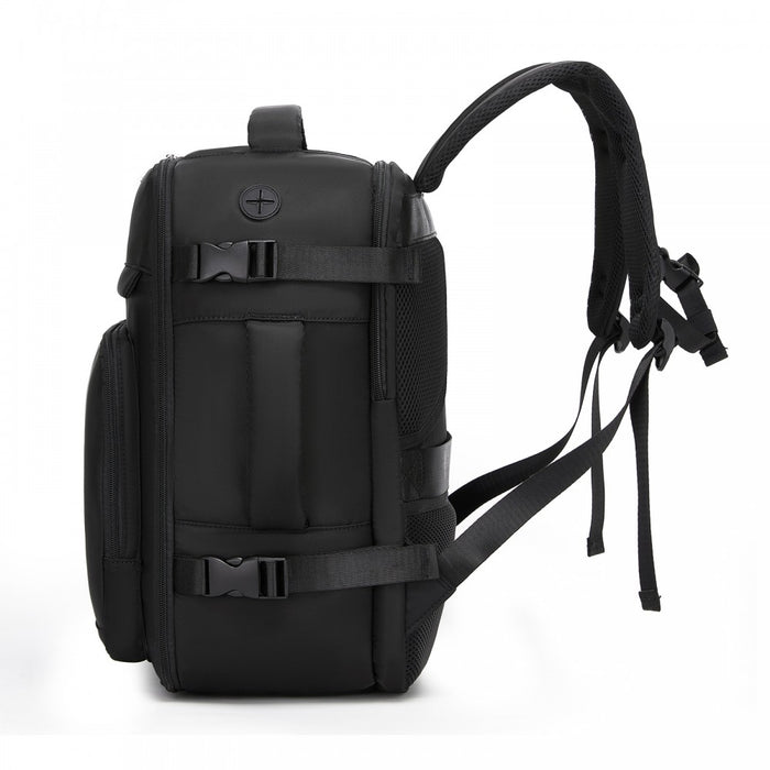 BPK2601- Kono Cabin Travel Backpack 40×20×30 cm – Water-Resistant, Multi-Compartment, Padded Laptop, Anti-Theft, Carry-On Tote - Black