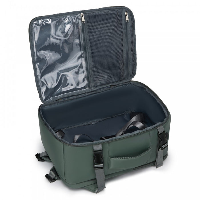 BPK2601- Kono Cabin Travel Backpack 40×20×30 cm – Water-Resistant, Multi-Compartment, Padded Laptop, Anti-Theft, Carry-On Tote - Green