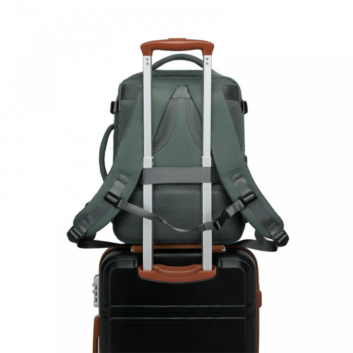 BPK2601- Kono Cabin Travel Backpack 40×20×30 cm – Water-Resistant, Multi-Compartment, Padded Laptop, Anti-Theft, Carry-On Tote - Green