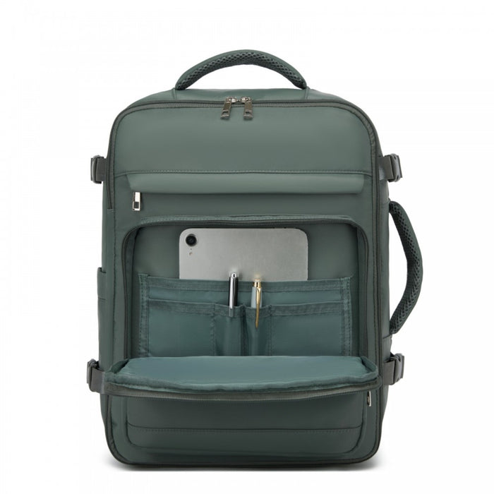 BPK2601- Kono Cabin Travel Backpack 40×20×30 cm – Water-Resistant, Multi-Compartment, Padded Laptop, Anti-Theft, Carry-On Tote - Green