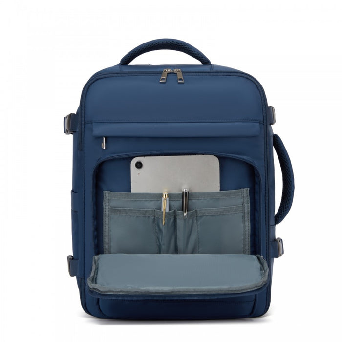 BPK2601- Kono Cabin Travel Backpack 40×20×30 cm – Water-Resistant, Multi-Compartment, Padded Laptop, Anti-Theft, Carry-On Tote - Navy
