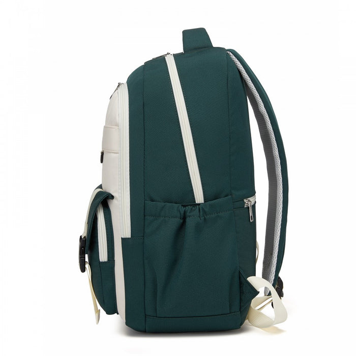 BPK2605 - KONO Durable Water-Resistant Kids Backpack with Padded Laptop Sleeve and Multi-Pocket Organization for School - Green and Beige