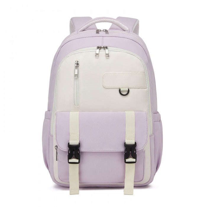 BPK2605 - KONO Durable Water-Resistant Kids Backpack with Padded Laptop Sleeve and Multi-Pocket Organization for School - Purple and Beige