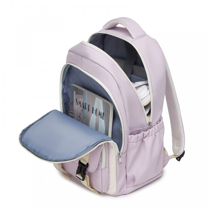 BPK2605 - KONO Durable Water-Resistant Kids Backpack with Padded Laptop Sleeve and Multi-Pocket Organization for School - Purple and Beige