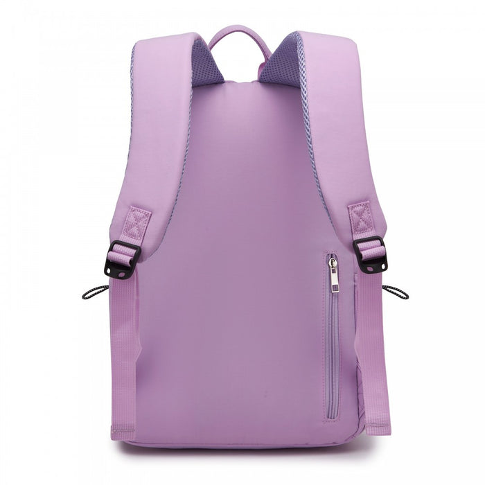 BPK2606 - KONO Stylish Solid-Color Casual Backpack for School and Weekend Trips with Multi-Pocket Storage - Purple