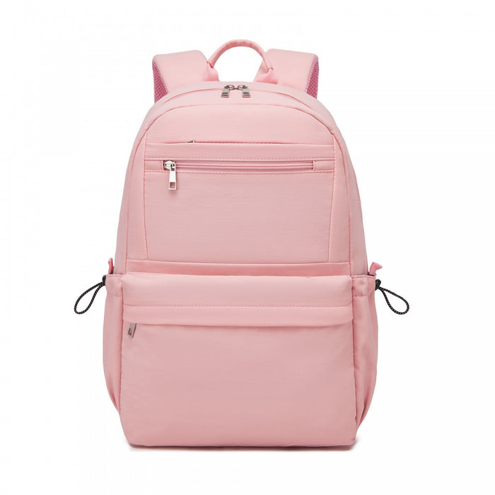 BPK2606 - KONO Stylish Solid-Color Casual Backpack for School and Weekend Trips with Multi-Pocket Storage - Pink
