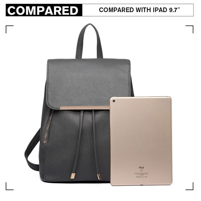 BPM2427 - Miss Lulu Stylish Faux Leather Backpack Secure Daypack with Magnetic Snap Closure Fashionable PU Leather Travel Bag - Grey