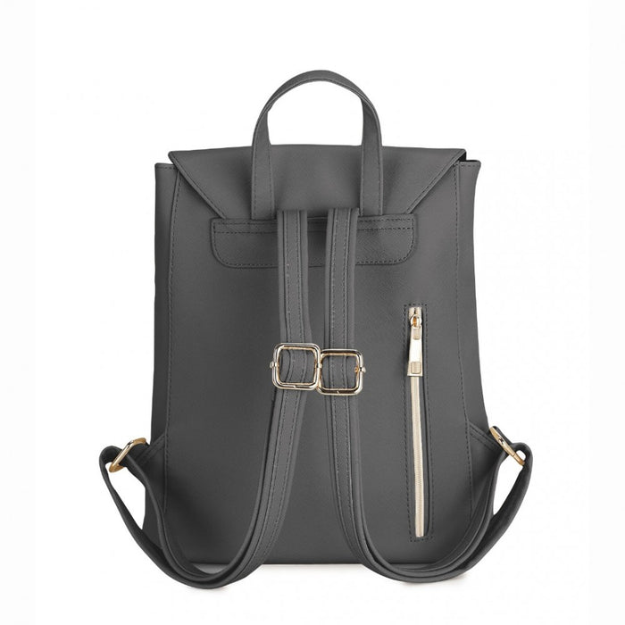BPM2427 - Miss Lulu Stylish Faux Leather Backpack Secure Daypack with Magnetic Snap Closure Fashionable PU Leather Travel Bag - Grey