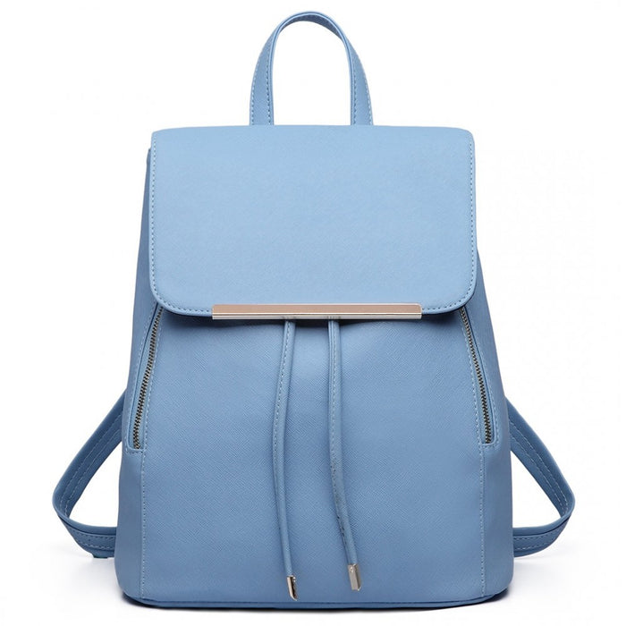 BPM2427 - Miss Lulu Stylish Faux Leather Backpack Secure Daypack with Magnetic Snap Closure Fashionable PU Leather Travel Bag - Light Blue