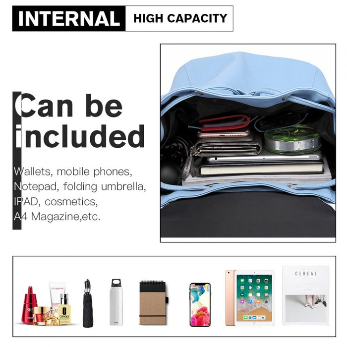 BPM2427 - Miss Lulu Stylish Faux Leather Backpack Secure Daypack with Magnetic Snap Closure Fashionable PU Leather Travel Bag - Light Blue