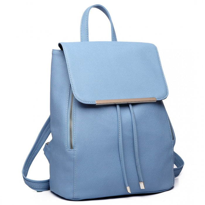 BPM2427 - Miss Lulu Stylish Faux Leather Backpack Secure Daypack with Magnetic Snap Closure Fashionable PU Leather Travel Bag - Light Blue
