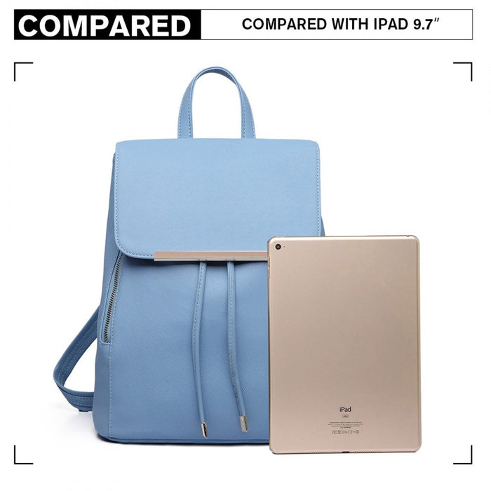 BPM2427 - Miss Lulu Stylish Faux Leather Backpack Secure Daypack with Magnetic Snap Closure Fashionable PU Leather Travel Bag - Light Blue