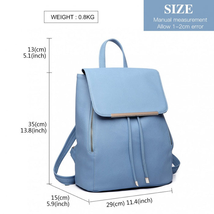 BPM2427 - Miss Lulu Stylish Faux Leather Backpack Secure Daypack with Magnetic Snap Closure Fashionable PU Leather Travel Bag - Light Blue