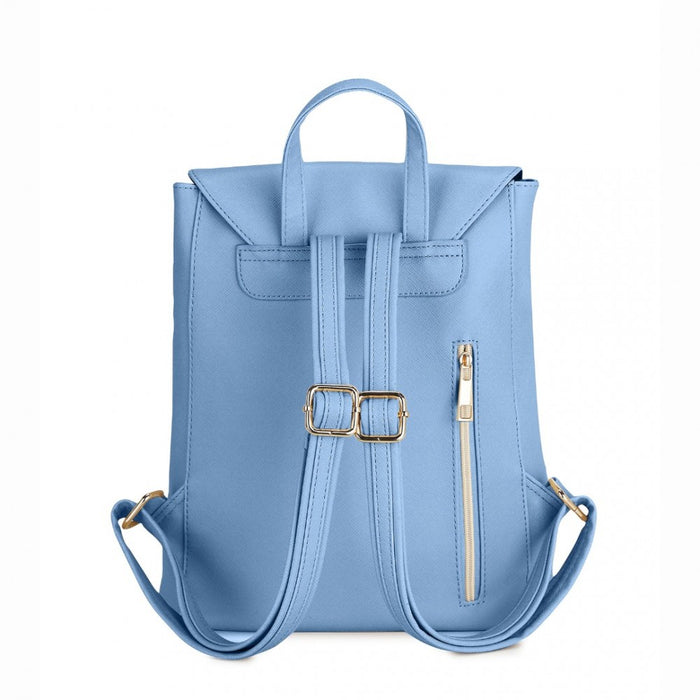 BPM2427 - Miss Lulu Stylish Faux Leather Backpack Secure Daypack with Magnetic Snap Closure Fashionable PU Leather Travel Bag - Light Blue