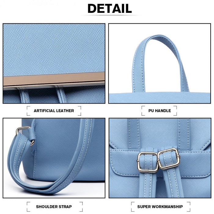 BPM2427 - Miss Lulu Stylish Faux Leather Backpack Secure Daypack with Magnetic Snap Closure Fashionable PU Leather Travel Bag - Light Blue