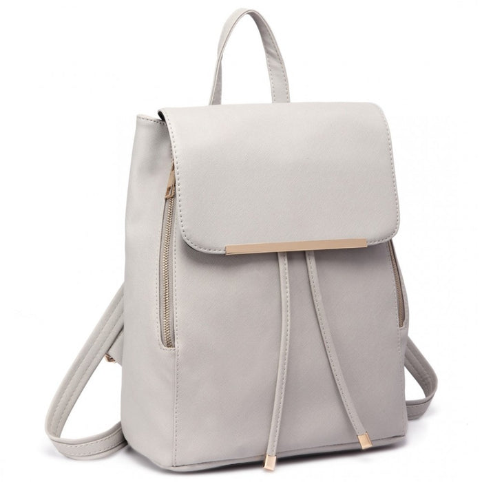 BPM2427 - Miss Lulu Stylish Faux Leather Backpack Secure Daypack with Magnetic Snap Closure Fashionable PU Leather Travel Bag - Light Grey