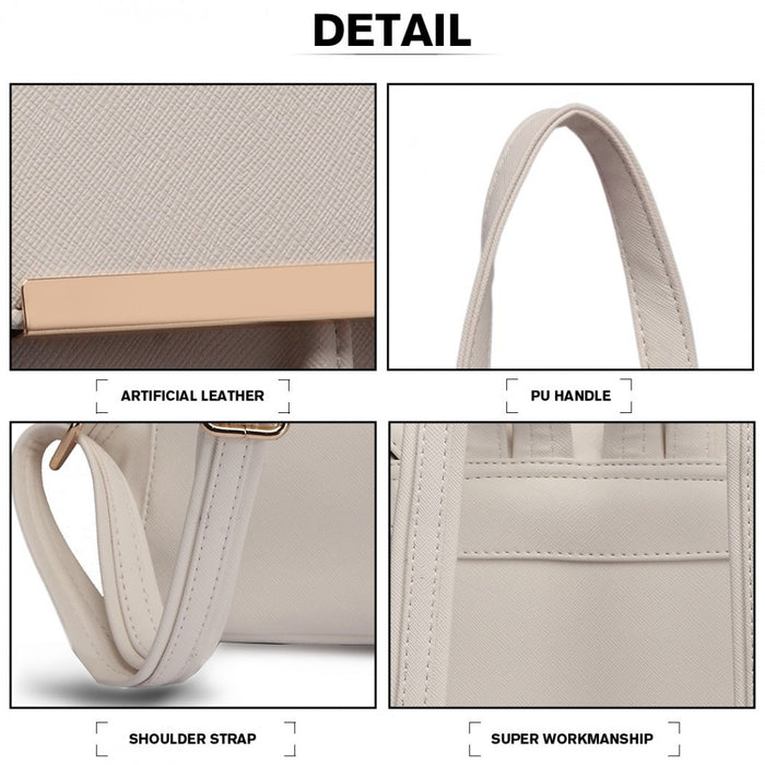 BPM2427 - Miss Lulu Stylish Faux Leather Backpack Secure Daypack with Magnetic Snap Closure Fashionable PU Leather Travel Bag - Light Grey