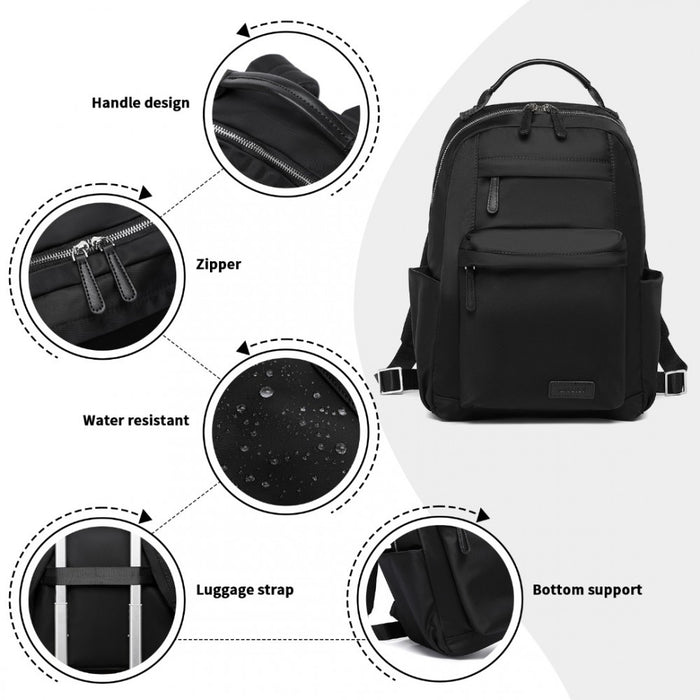 BPM2431 - Miss Lulu Stylish Backpack with Laptop Sleeve and Multiple Pockets and Trolley Sleeve - Black