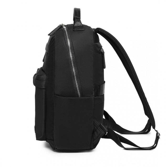 BPM2431 - Miss Lulu Stylish Backpack with Laptop Sleeve and Multiple Pockets and Trolley Sleeve - Black