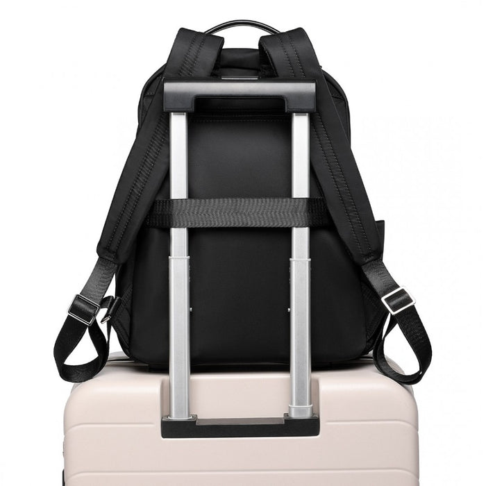BPM2431 - Miss Lulu Stylish Backpack with Laptop Sleeve and Multiple Pockets and Trolley Sleeve - Black