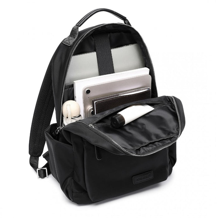 BPM2431 - Miss Lulu Stylish Backpack with Laptop Sleeve and Multiple Pockets and Trolley Sleeve - Black