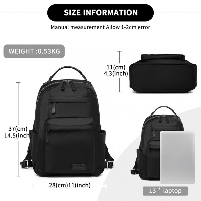 BPM2431 - Miss Lulu Stylish Backpack with Laptop Sleeve and Multiple Pockets and Trolley Sleeve - Black