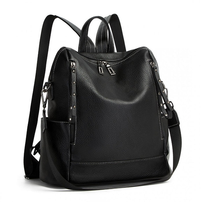 BPM2438 - Miss Lulu Women's Convertible PU Leather Backpack & Shoulder Bag – Versatile 2-in-1 Design - Black