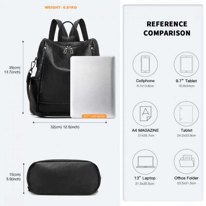 BPM2438 - Miss Lulu Women's Convertible PU Leather Backpack & Shoulder Bag – Versatile 2-in-1 Design - Black