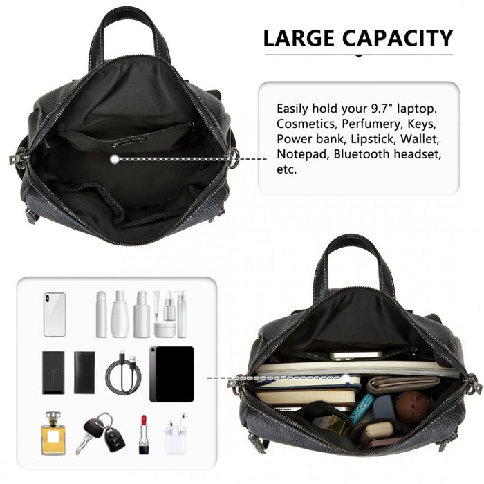 BPM2438 - Miss Lulu Women's Convertible PU Leather Backpack & Shoulder Bag – Versatile 2-in-1 Design - Black