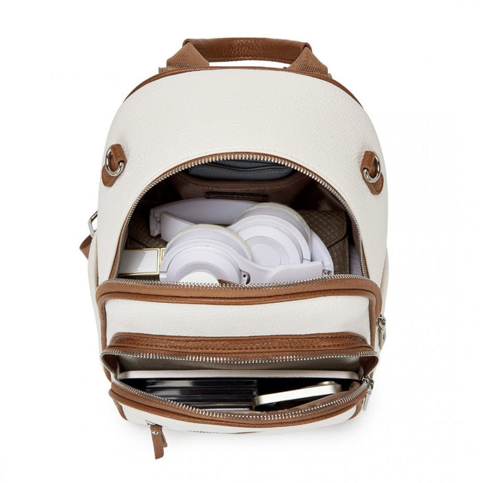 BPM2453 - Miss Lulu PU Leather Convertible Backpack Crossbody Bag - Lightweight Anti-Theft Daypack with Multiple Pockets - Beige