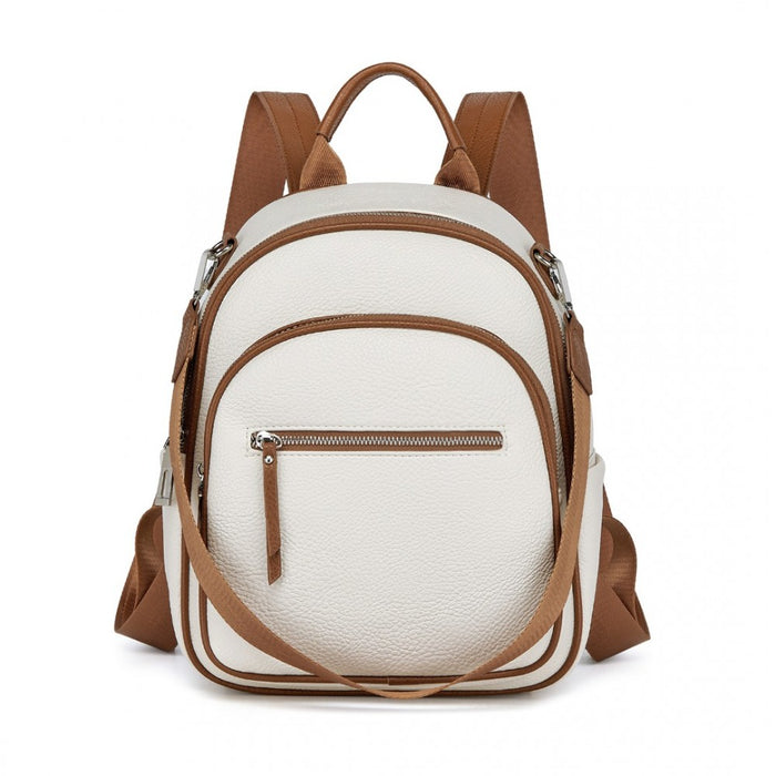 BPM2453 - Miss Lulu PU Leather Convertible Backpack Crossbody Bag - Lightweight Anti-Theft Daypack with Multiple Pockets - Beige