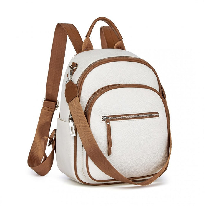 BPM2453 - Miss Lulu PU Leather Convertible Backpack Crossbody Bag - Lightweight Anti-Theft Daypack with Multiple Pockets - Beige
